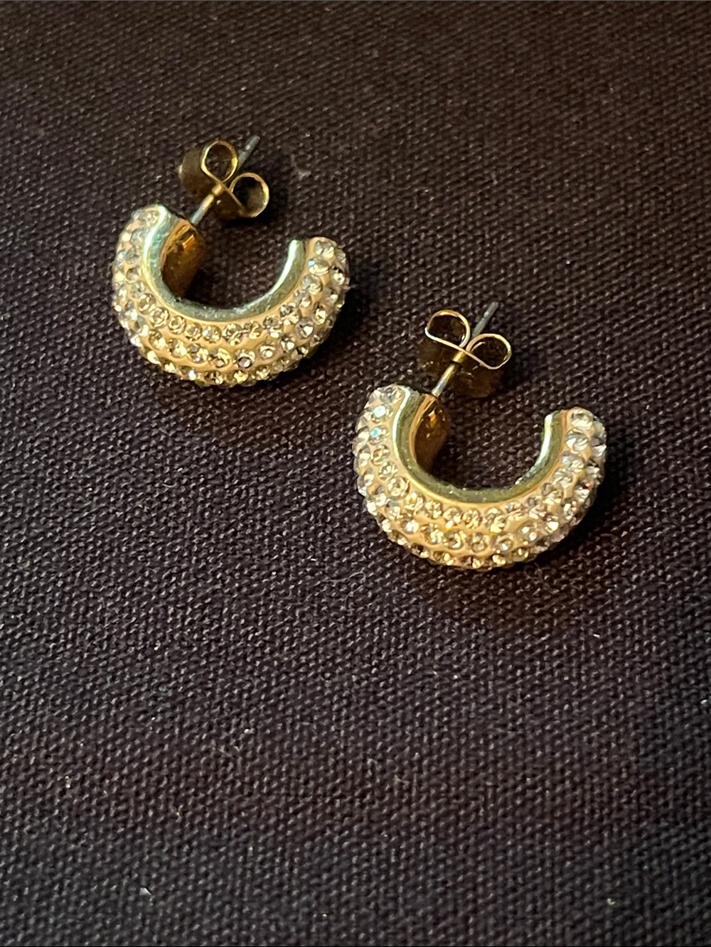 Swarovski Swan Small Hoop Post Earrings Gold Tone Signed
